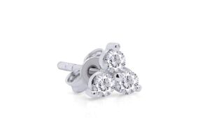 half pair 14k white gold natural round cut diamond 3 stone triangle cluster single stud earrings jewelry for womens (0.25 cttw)