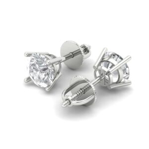 Clara Pucci 1.0 ct Brilliant Round Cut Solitaire Genuine VVS1 Moissanite Pair of Stud Earrings Solid 18K White Gold Screw Back