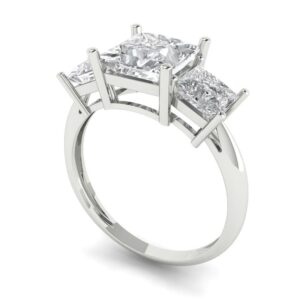 Clara Pucci 3.1 ct Princess Cut 3 Stone Solitaire W/Accent Moissanite Art Deco Bridal Wedding Statement ring 18K White Gold Size 7.5