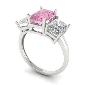 Clara Pucci 4.0 ct Emerald Cut 3 Stone Solitaire Pink Simulated Diamond Engagement Promise Anniversary Bridal Ring 18K White Gold 8.75