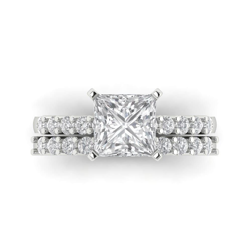 Clara Pucci 2.76 ct Princess Cut Solitaire Accent Moissanite Designer Art Deco Statement Wedding Ring Band Set 18K White Gold 9.25