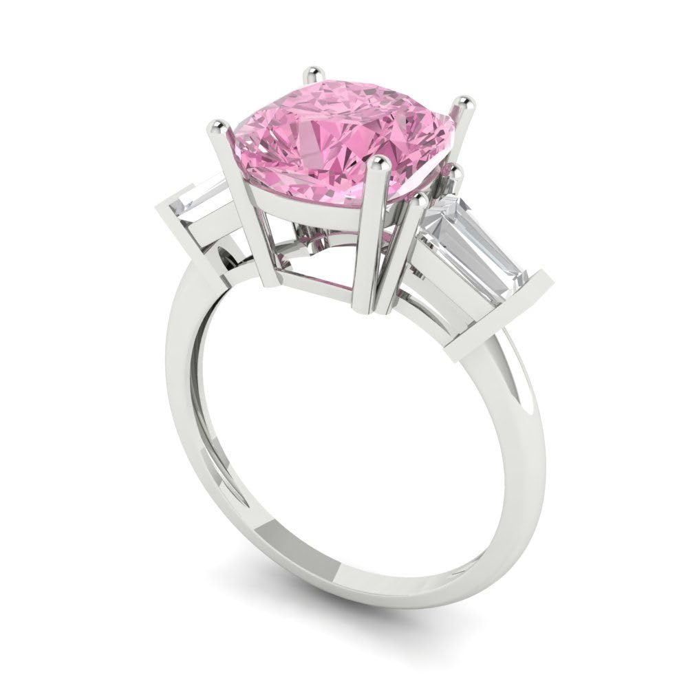 Clara Pucci 3.50ct Cushion cut 3 stone Solitaire Pink Simulated Diamond Engagement Promise Anniversary Bridal Ring 18K White Gold 9.75