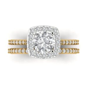 clara pucci 2.35 ct round cut halo solitaire moissanite designer art deco statement wedding ring band set 18k yellow white gold 6.25