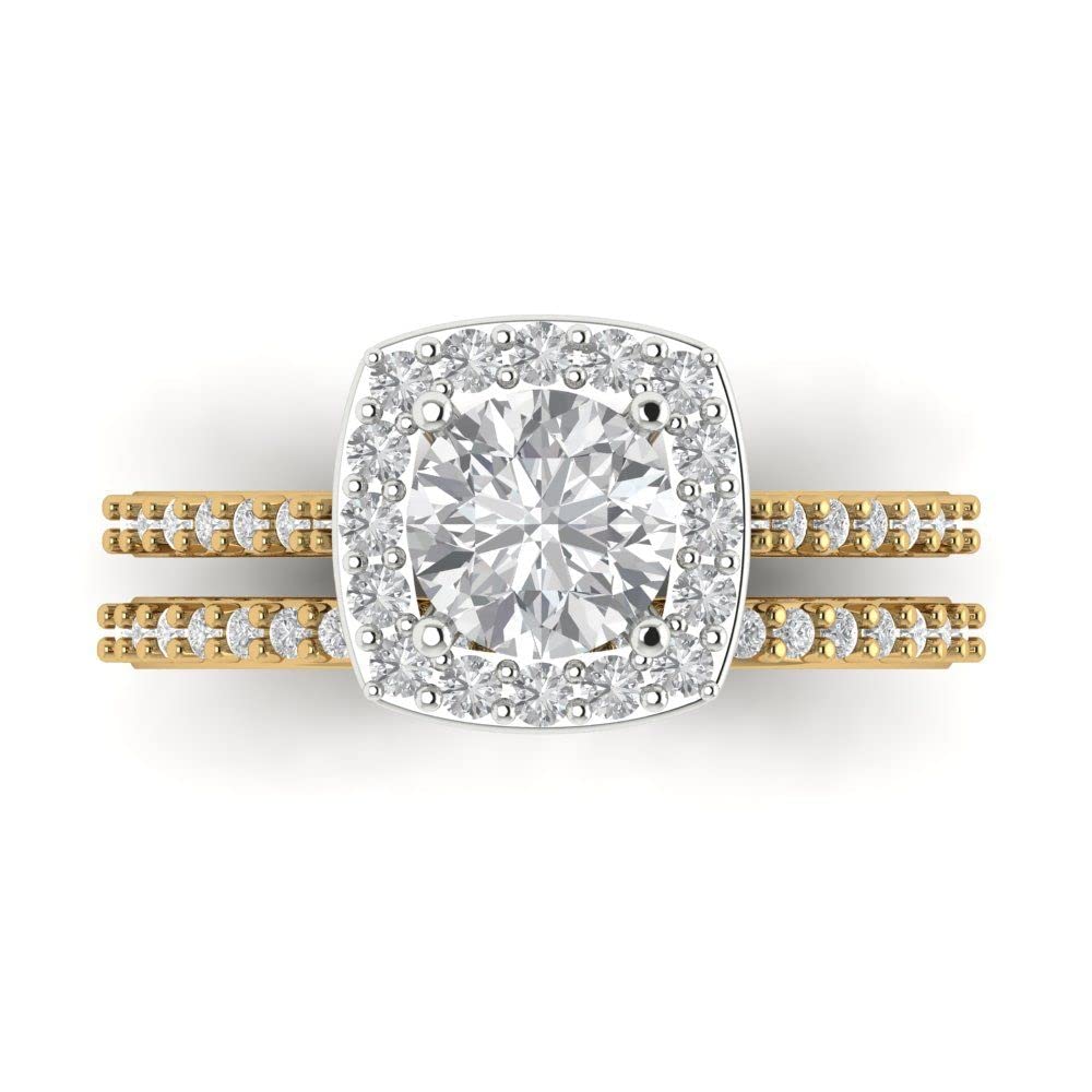 Clara Pucci 2.35 ct Round Cut Halo Solitaire Moissanite Designer Art Deco Statement Wedding Ring Band Set 18K Yellow White Gold 6.25