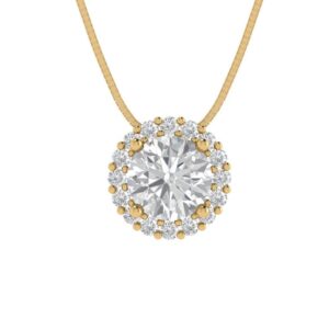 clara pucci 1.4 ct round cut pave halo genuine moissanite solitaire pendant necklace with 18" gold chain box 18k yellow gold