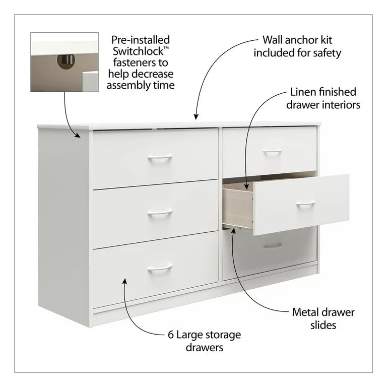 Mainstay/ Classic 6 Drawer Dresser, Walnut