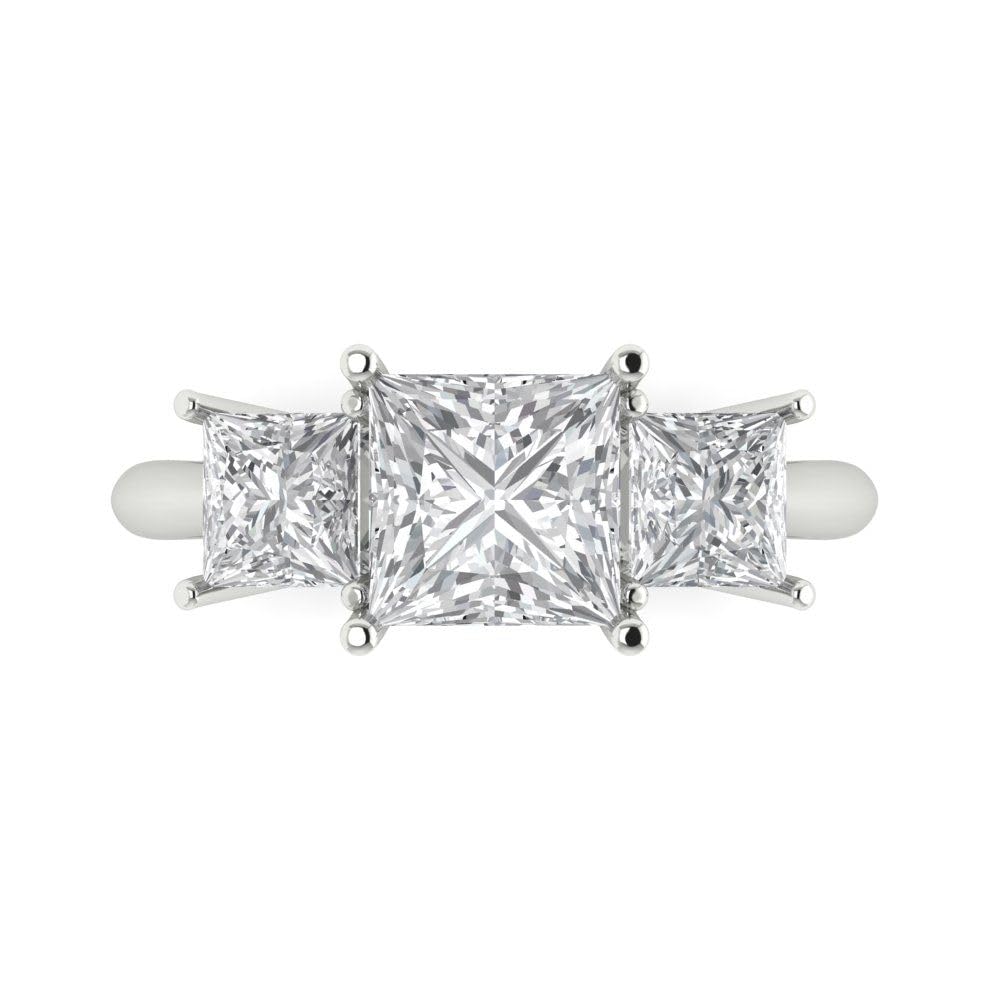 Clara Pucci 3.1 ct Princess Cut 3 Stone Solitaire W/Accent Moissanite Art Deco Bridal Wedding Statement ring 18K White Gold Size 7.5