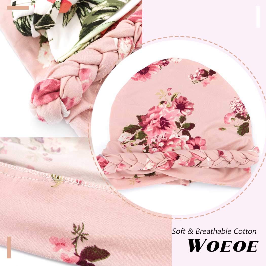 Woeoe African Turban Head Wrap Pink Pattern Head Scarf Soft Flower Print Head Cover Cap Headwear for Women and Girls(Pack of 2)