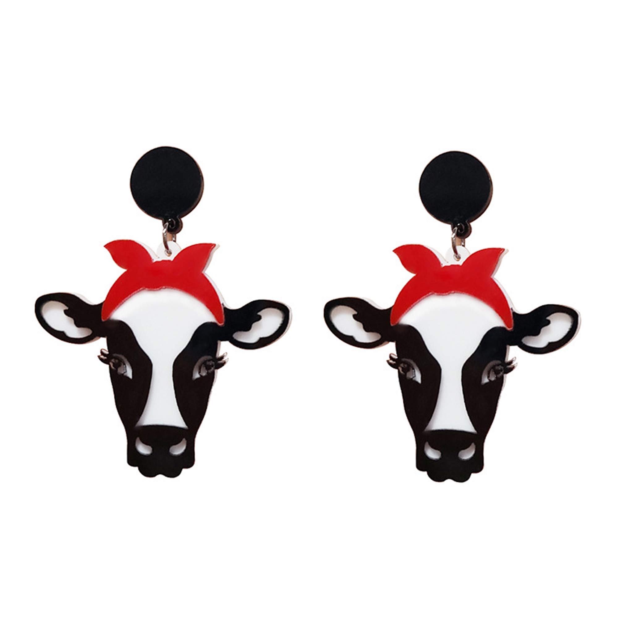 Funny Animal Head Acrylic Dangle Earrings Cute Square Asymmetric Cat Zebra Cows Cartoon Drop Earrings Exaggerated African Bohemian Fashion Lovely Declaration Jewelry for Women Gifts-B stud cow