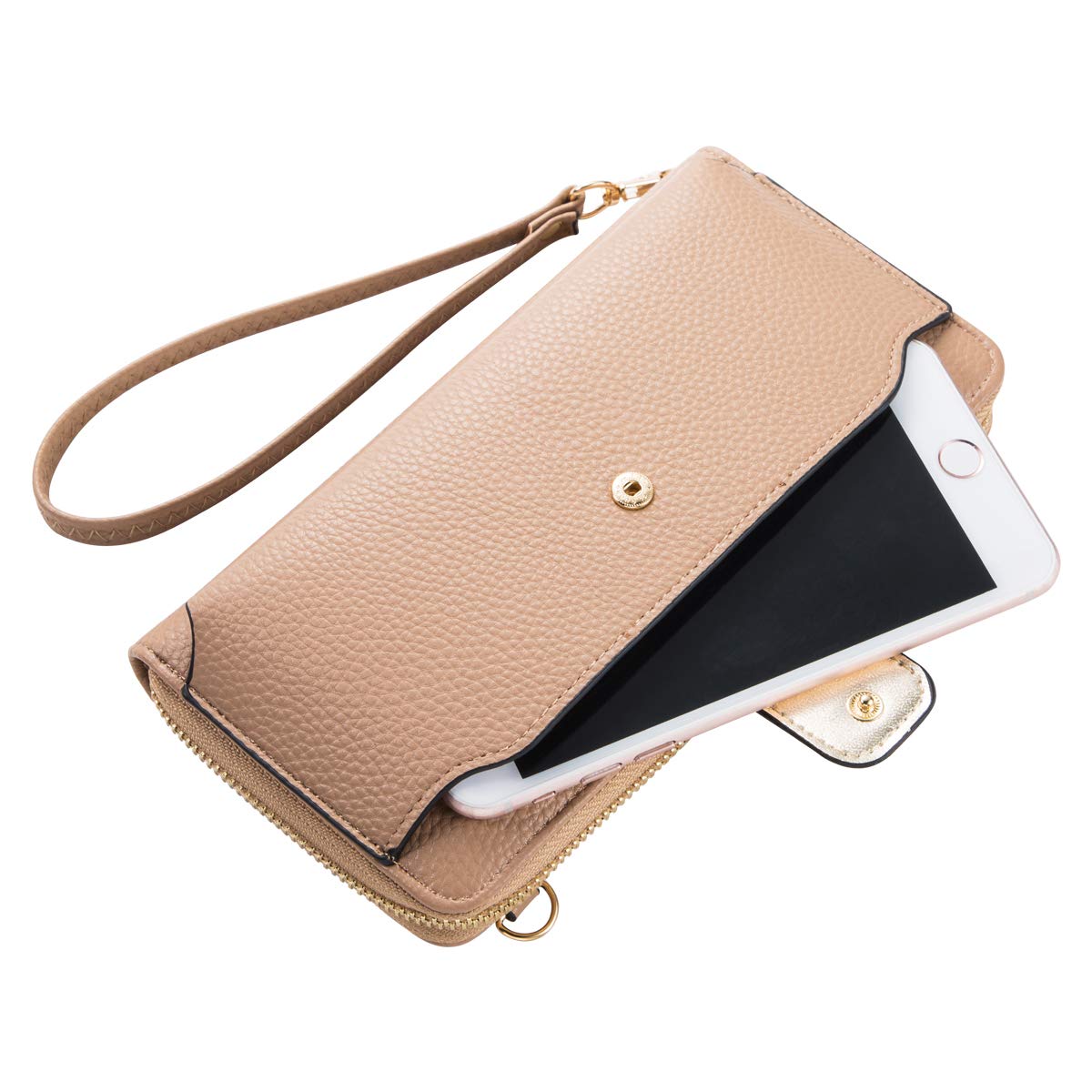 K . A Womens Wristlet Wallet Crossbody Bag Cellphone Purse Handbag Card Slots 2 Strap Wrist, Black, 8.3 * 4.3 * 1.4 (Almond)