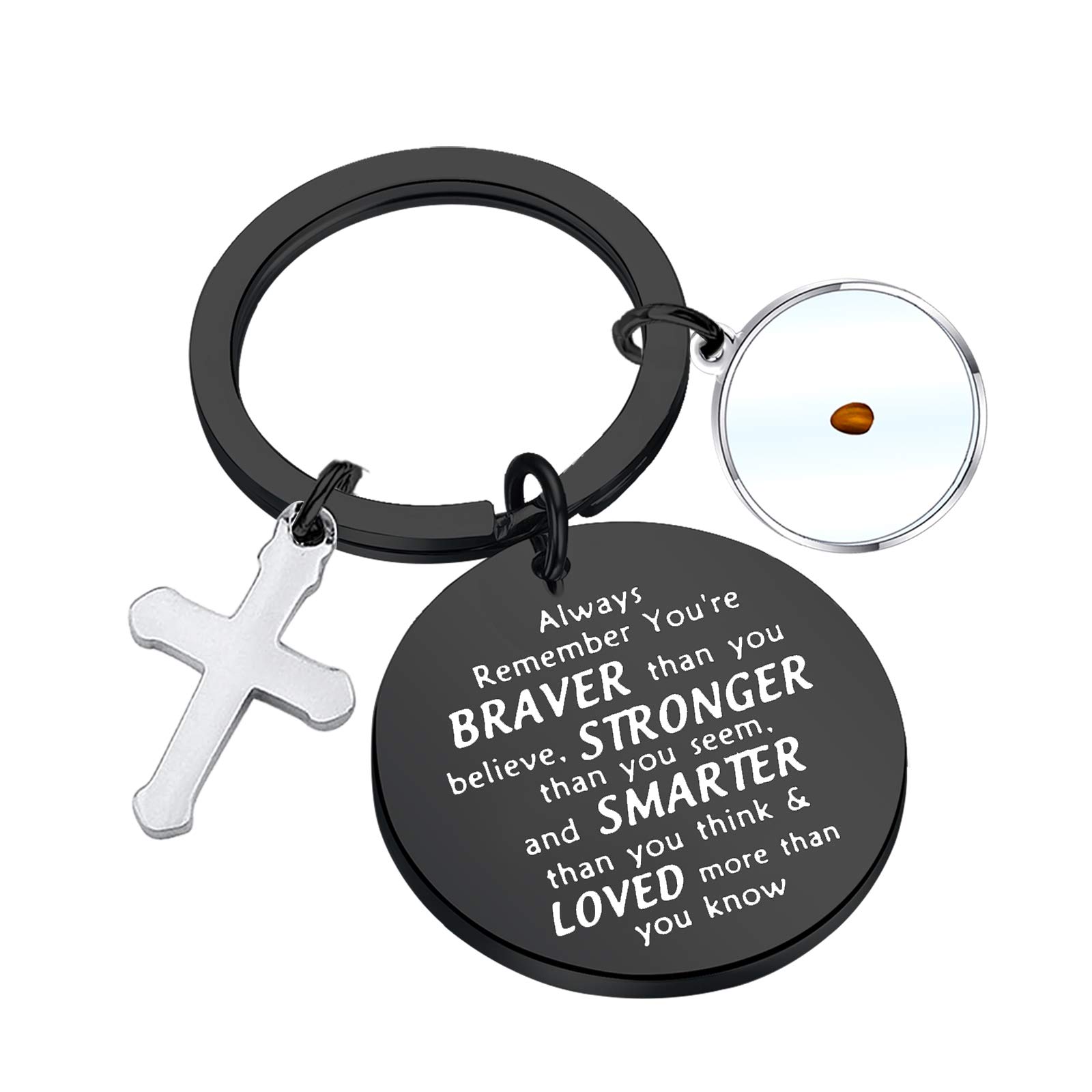 Faith Mustard seed Keychain Always Remember You’re Braver Than You Believe Keychain Inspirtaional Jewelry Gifts (black)