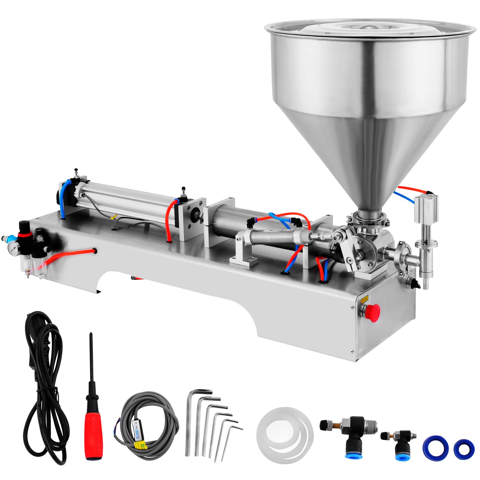 VEVOR Pneumatic Liquid Paste Filling Machine 50-500ML Volume, Horizontal Cream Filling Machine with 30L Hopper, Pneumatic liquid Filling Machine for Water Oil Cream etc.