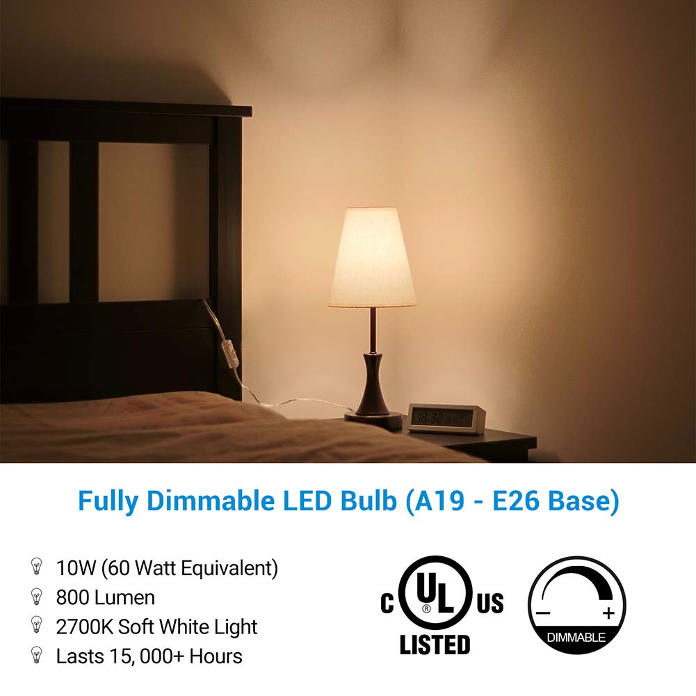 DEWENWILS 8-Pack Dimmable LED A19 Light Bulb, Soft White Light with Warm Glow, 800 Lumen, 2700K, 10W (60 Watt Equivalent), E26 Medium Screw Base, UL Listed