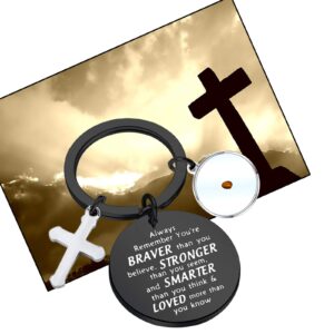 Faith Mustard seed Keychain Always Remember You’re Braver Than You Believe Keychain Inspirtaional Jewelry Gifts (black)