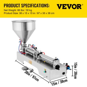 VEVOR Pneumatic Liquid Paste Filling Machine 50-500ML Volume, Horizontal Cream Filling Machine with 30L Hopper, Pneumatic liquid Filling Machine for Water Oil Cream etc.