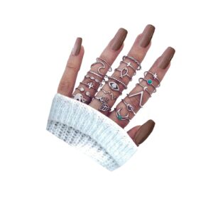 futimely 19pcs boho turquoise knuckle stacking rings for women vintage stackable star moon wave peak sea rhinestone joint midi finger rings set (f:20pcs)