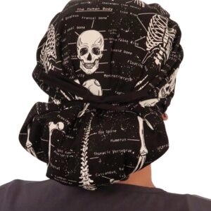 Sparkling EARTH Human Body Skeleton (Glow in The Dark) Banded Bouffant Ponytail Classic Surgical Style Scrub Working Cap - Made in The USA!