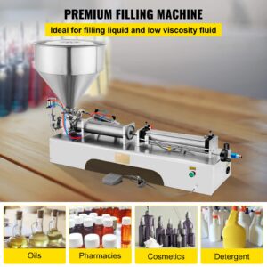 VEVOR Pneumatic Liquid Paste Filling Machine 50-500ML Volume, Horizontal Cream Filling Machine with 30L Hopper, Pneumatic liquid Filling Machine for Water Oil Cream etc.