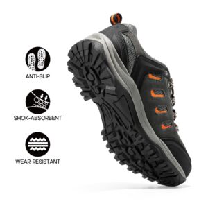 NORTIV 8 Men's Waterproof Hiking Shoes Leather Low-Top Hiking Shoes for Outdoor Trailing Trekking Camping Walking Black/Dark/Grey/Orange Size 12 Quest-1