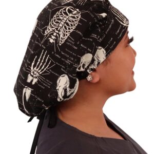 Sparkling EARTH Human Body Skeleton (Glow in The Dark) Banded Bouffant Ponytail Classic Surgical Style Scrub Working Cap - Made in The USA!