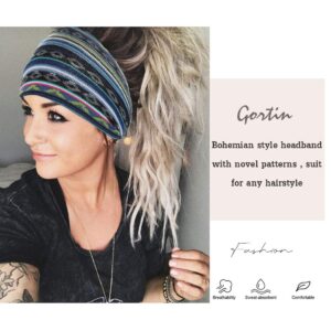 Gortin Boho Headbands Stretch Wide Hair Bands Black Elastic Yoga Sweatband Knoted Turban Headband Cloth Twist Head Wraps Stylish Head Bands for Women and Girls 3 Pcs (Set 1)