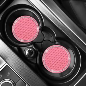 Bling Car Coasters Pink PVC Travel Auto Cup Holder Insert Coaster Anti Slip Crystal Vehicle Interior Accessories Cup Mats for Women and Girl (2.75" Diameter,Pack of 2) (Pink)