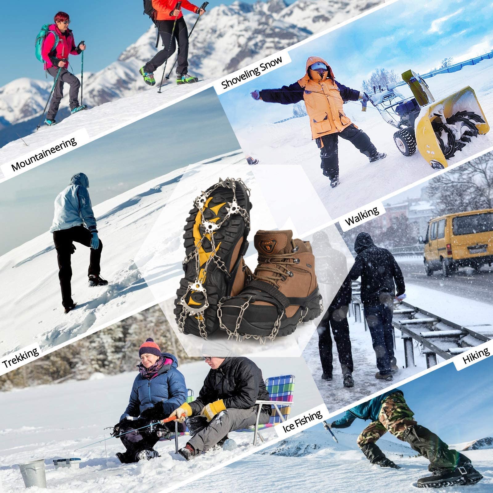 Crampons Ice Cleats Safety Traction Cleats Snow Ice Grips 23 Spikes fit Boots/Shoes for Men Women Walking Hiking