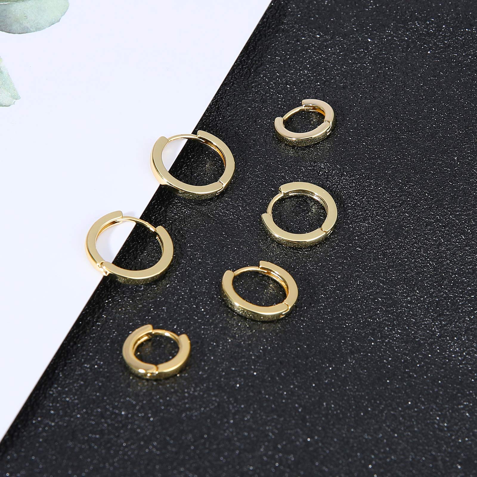 micuco 3 Pairs Small Hoop Earrings for Women, 14K Gold plated Tiny Helix Hoop Earring for Men, Cartilage Hoop Earring Set, Hypoallergenic Earrings 8mm 10mm 12mm