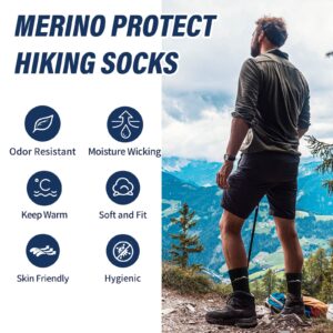 Merino Protect Merino Wool Socks for Men Warm Soft Hiking Socks Odor Resistant Crew Socks Hiking Hunting Cycling