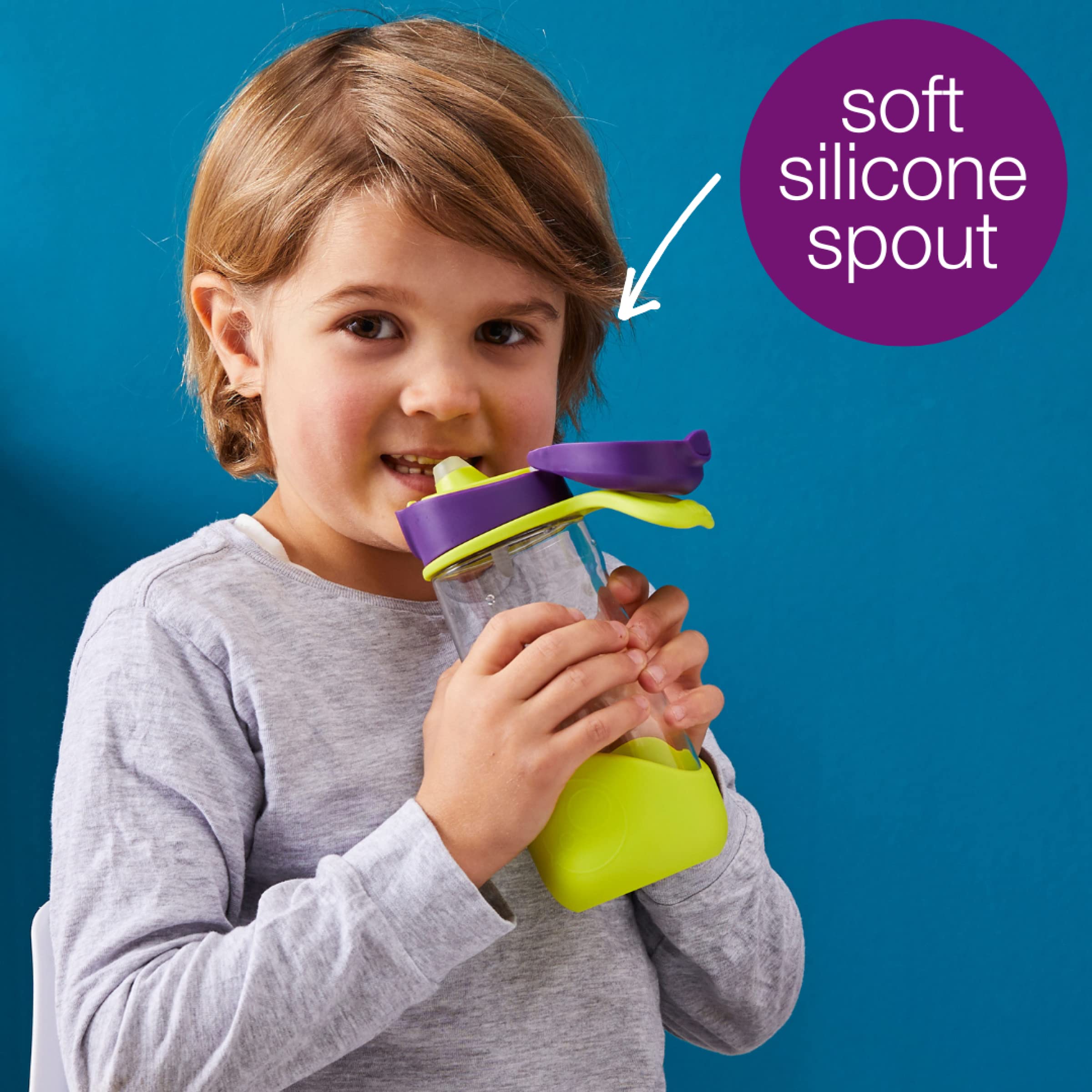 b.box 15oz Sport Spout Bottle: Kids Water Bottle with Durable Tritan. Silicone Spout with Flip Top Lid, Leak Proof, Spill Proof, BPA Free (Ocean Breeze, 15 oz)