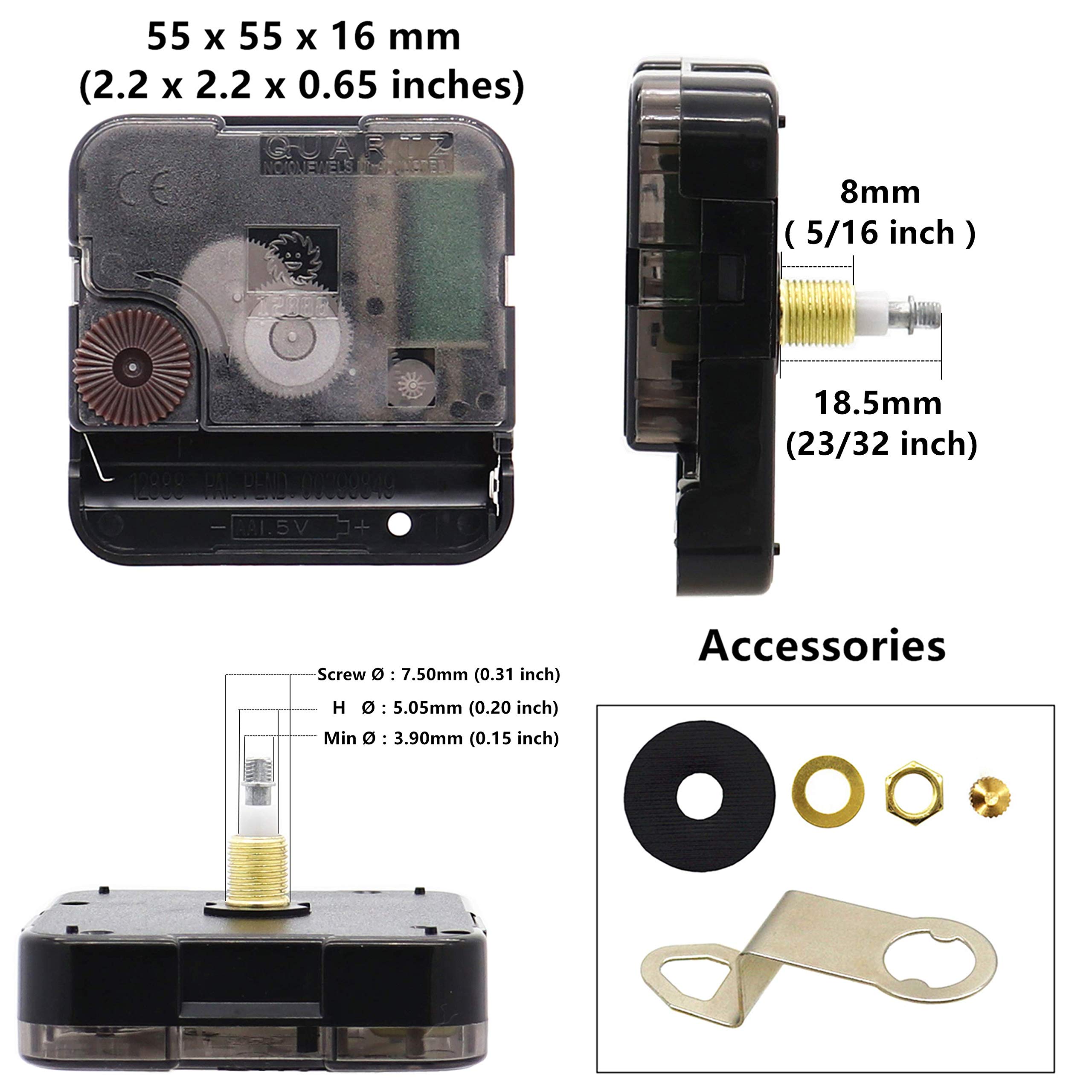 TIKROUND 12888 Quartz DIY Wall Clock Movement Mechanism Battery Operated DIY Repair Parts Replacement with 4 Sets Hands Total Shaft Length 23/32 inch .…