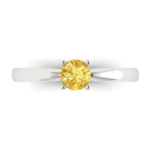 Clara Pucci 0.50ct Round Cut Solitaire Yellow Simulated Diamond Engagement Bridal Promise Anniversary Ring in 18K White Gold Size 9.25