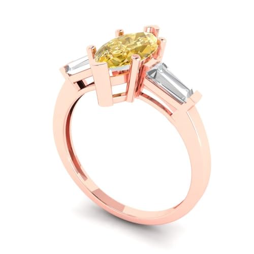 Clara Pucci 2 ct Marquise cut 3 stone Solitaire Yellow Simulated Diamond Engagement Promise Anniversary Bridal Ring 18K Rose Gold 10.75