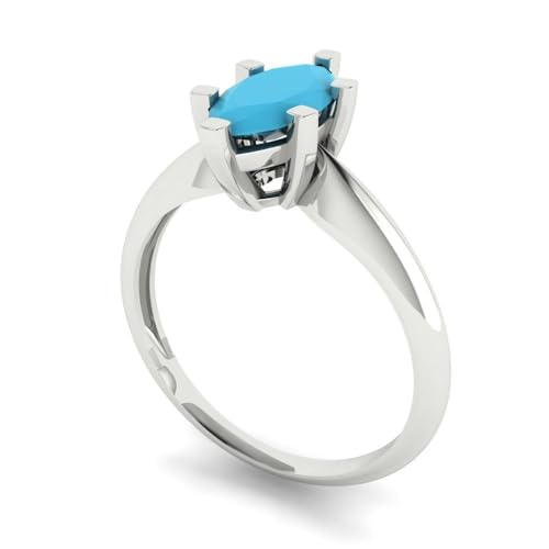 Clara Pucci 1.0 ct Marquise Cut Solitaire Simulated Turquoise Engagement Bridal Promise Anniversary Ring 18K White Gold Size 7.75