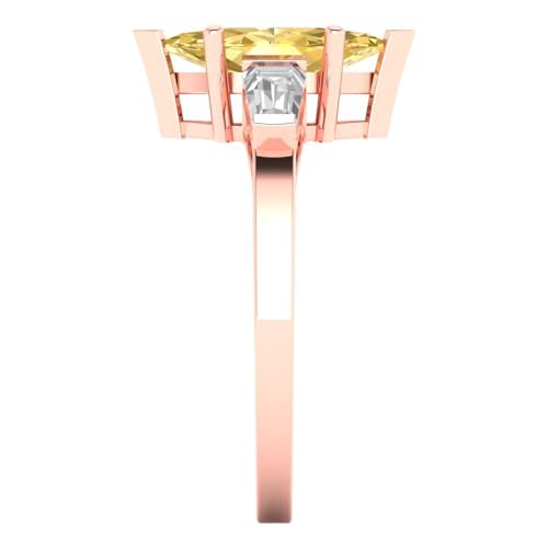 Clara Pucci 2 ct Marquise cut 3 stone Solitaire Yellow Simulated Diamond Engagement Promise Anniversary Bridal Ring 18K Rose Gold 10.75