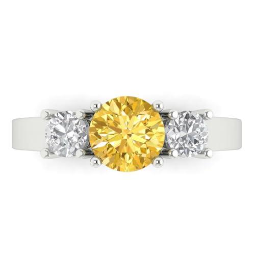 Clara Pucci 1.50 ct Round Cut 3 stone Genuine Yellow Simulated Diamond Engagement Promise Anniversary Bridal Ring 18K White Gold 4.25