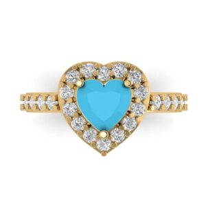 Clara Pucci 2.25 ct Heart Cut Solitaire Halo Genuine Simulated Turquoise Engagement Promise Anniversary Bridal Ring 18K Yellow Gold 3.5