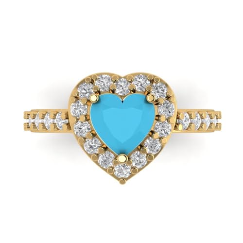 Clara Pucci 2.25 ct Heart Cut Solitaire Halo Genuine Simulated Turquoise Engagement Promise Anniversary Bridal Ring 18K Yellow Gold 3.5