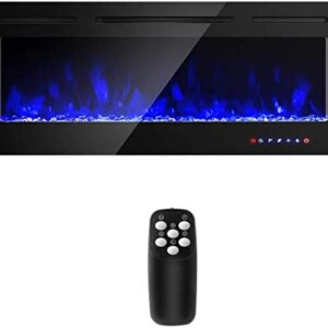 COSTWAY 50-Inch Electric Fireplace, 750W/1500W Wall Recessed and Mounted Fireplace Insert with Remote Control, 9 Flame Colors, 5 Brightness Settings, 8 H Timer, Fireplace Heater for Indoor Use