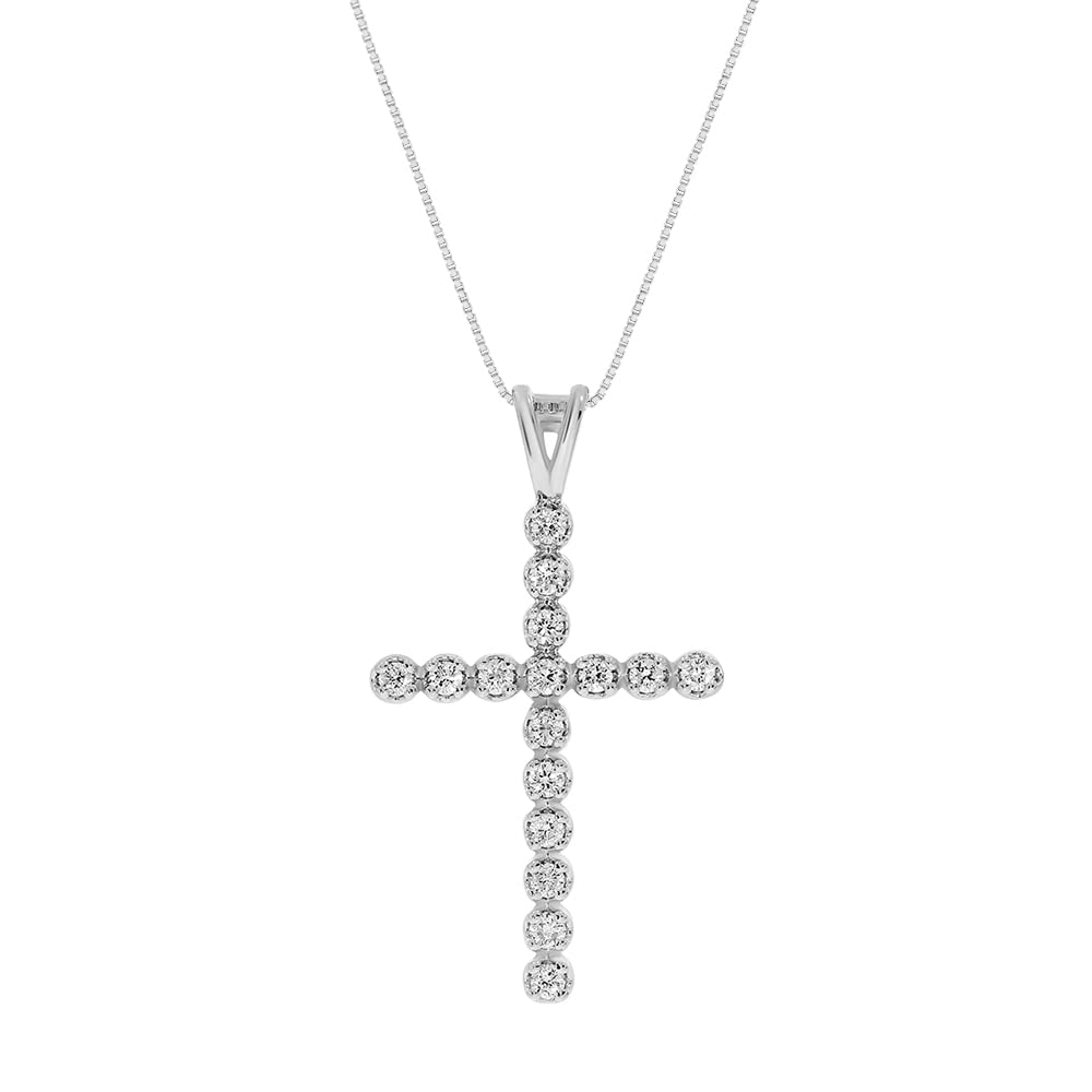 Lab Grown Cross Diamond Necklace For Women | 1/2 CTTW Real White Gold Plated 925 Sterling Silver Diamond Pendant Necklace | Ideal Gift for Women