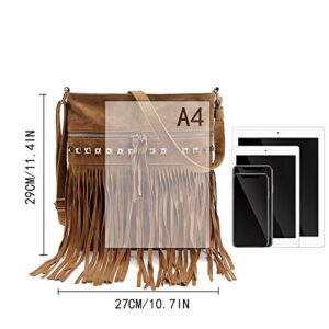 Goclothod Fringe Tassel Crossbody Bag Faux Suede Hobo Shoulder Bag Rivet Tote Purse