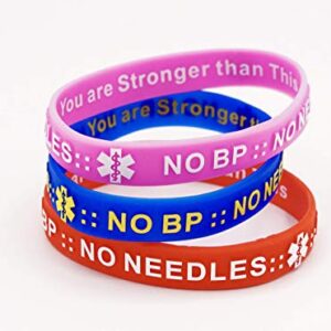 MandM NO BP, NO Needles for Dialysis, Lymphedema Arm Alert Silicone Bracelets, Wristbands Blue and Red(2)