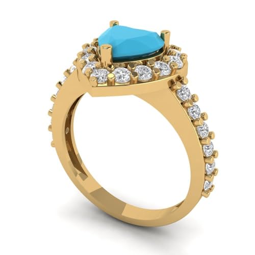 Clara Pucci 2.25 ct Heart Cut Solitaire Halo Genuine Simulated Turquoise Engagement Promise Anniversary Bridal Ring 18K Yellow Gold 3.5