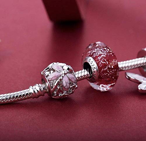 Bolenvi Pink Dragonfly Dragon Fly Ball 925 Sterling Silver Charm Bead for Pandora & Similar Charm Bracelets or Necklaces