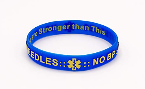 MandM NO BP, NO Needles for Dialysis, Lymphedema Arm Alert Silicone Bracelets, Wristbands Blue and Red(2)