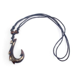 Scddboy Hawaiian Fish Hook Pendant Hemp Cord Adjustable Chain - Maori Tribal Necklace