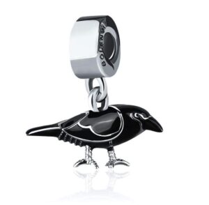 black bird crow raven 925 sterling silver pendant charm bead for pandora & similar charm bracelets or necklaces