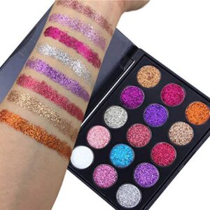 evpct 15 Colors Shimmer Glitter Sparkle Glittery Eyeshadow Makeup Palette Pallet Glitter for Girls,Pink Silver Red Rose Green Sparkling Sparkly Glitter Gel Pigment Eyeshadow Face Paint Makeup Palette