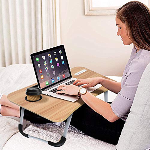 Hometech Solutions Foldable Lap Desk for Laptop and Writing - Includes Tablet Stand and Cup Holder (Wooden)