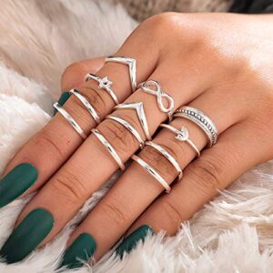 HUJUON 27-34PCS Knuckle Rings Set for Women Stackable Finger Ring Sets Vintage Joint Midi Rings Gold/Silver Star Moon Stacking Rings (34PCS)